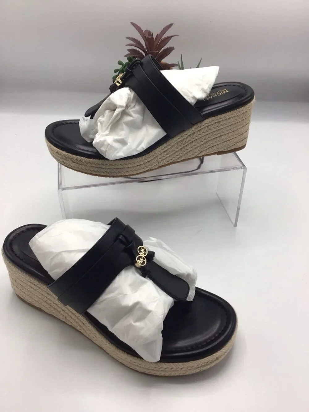 Michael Kors Black Leather Thong Wedge Sandal Women’s 8 M